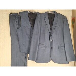 Express Photographer 3PC Pant Suit Mens 44R Blue Fitted Wool Vest Blazer 34x30
